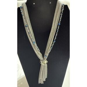 Vera Wang Silver Tone Layered Chain Necklace Blue